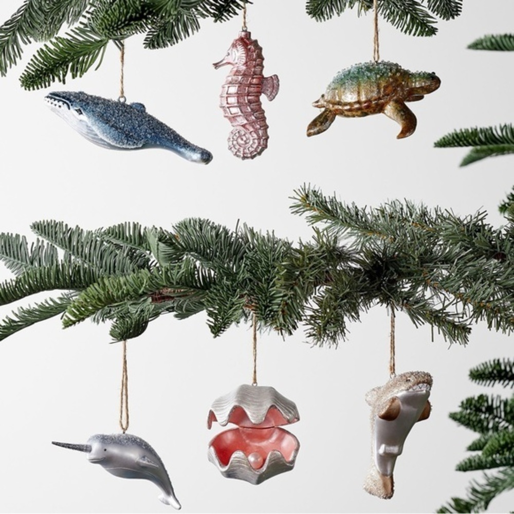 Pottery Barn Kids Under the Sea Shatterproof Mercury Ornament Set Silver